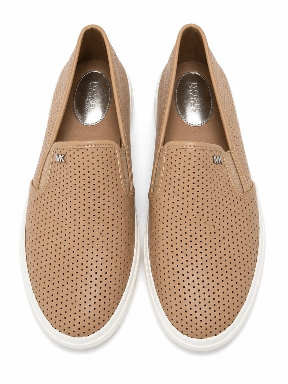MICHAEL KORS Women’s Perforated Taupe Slip On Sneakers. Size 9.5 US